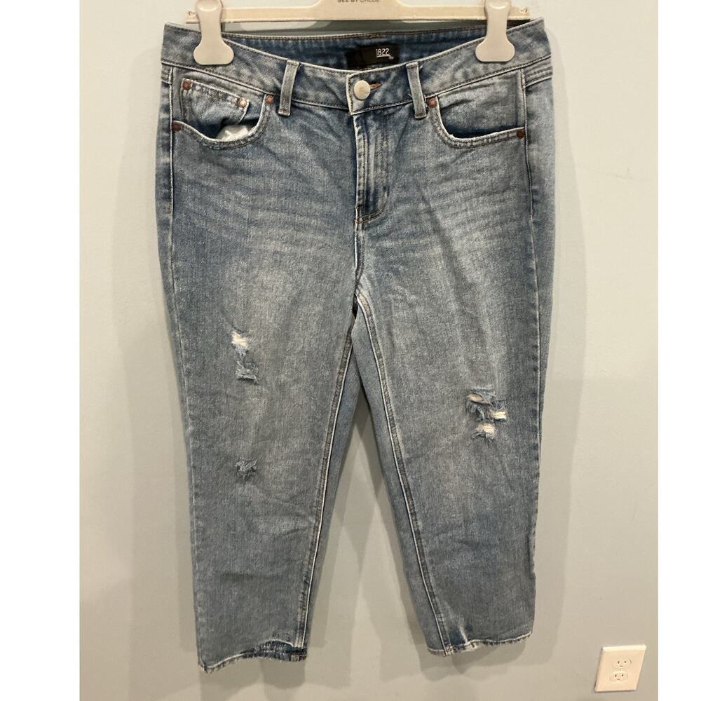 1822 Denim Womens Straight Leg Jeans Size 10 Medium Wash Casual Distressing Boho